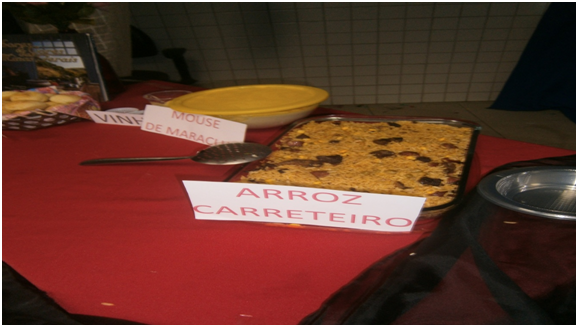 Pratos típicos demonstrados pelos alunos.